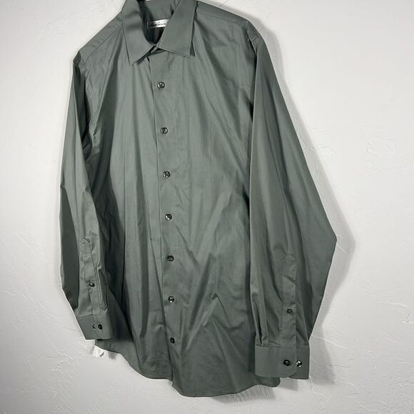 🔥 KENNETH COLE New York Cotton Gray Pinstriped LS Button Shirt Sz M - PERFECT - Picture 5 of 10